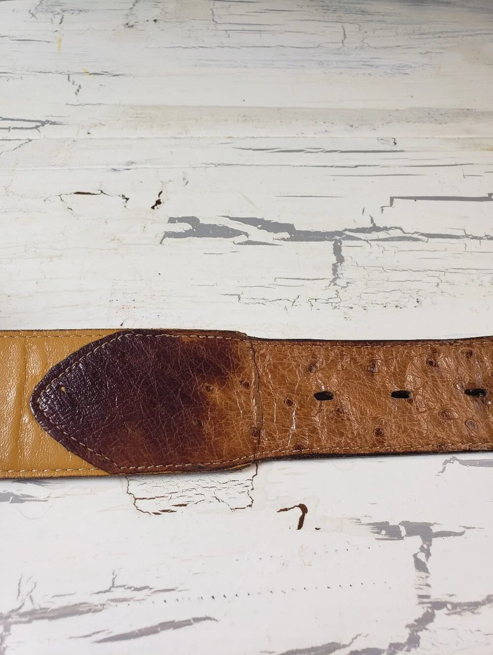 Justin Ostrich & Calfskin Leather Belt in Mustard Tan - Men's or Women's size 36